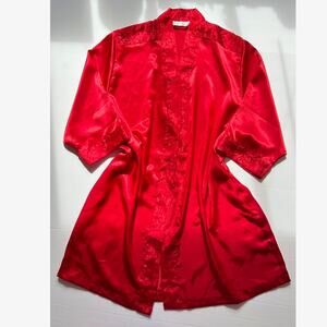 Vintage Red Satin Robe Lingerie Cacique Cardigan‎